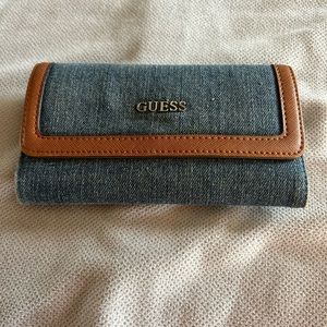 Guess denim wallet with brown trim